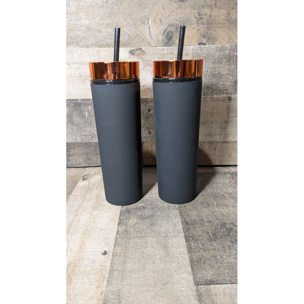 2 20oz Tumbler With Straw BPA Free‎ Black/Copper